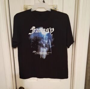 Black Graphic T-Shirt with Blue Fantasy Design